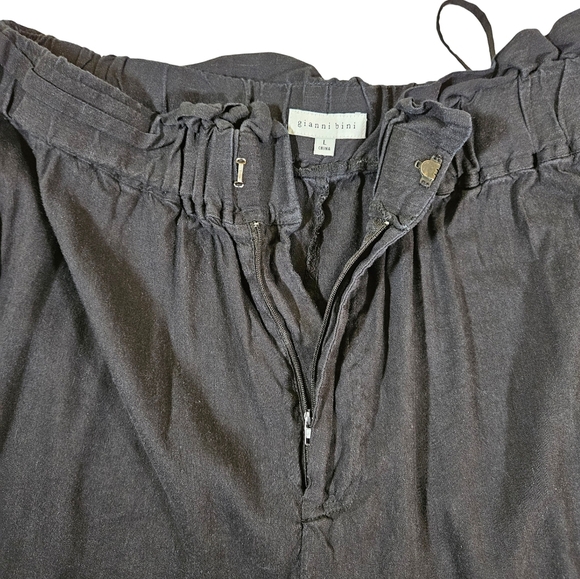 Gianni Bini Paperbag Style Straight Leg Linen Blend Pants, Black, Large - Picture 6 of 12